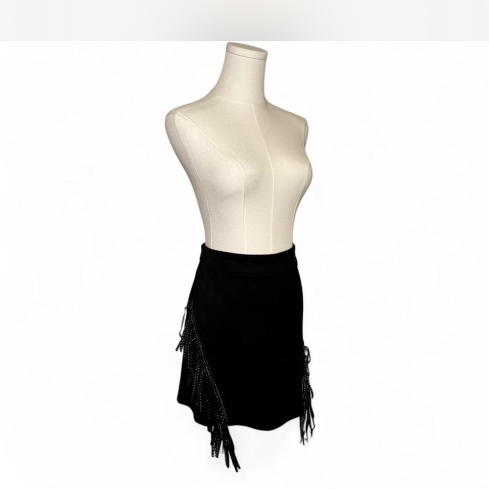 Source Unknown Black Mini Skirt with Fringe